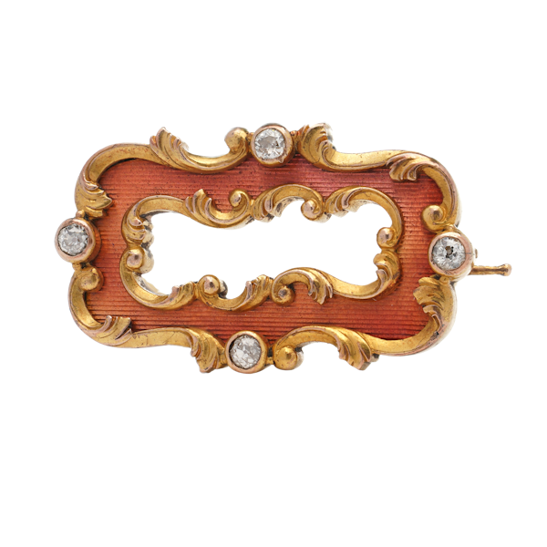 Russian Faberge gold, diamonds and guilloché enamel brooch by Oscar Phil, St Petersburg, circa 1890. - image 1
