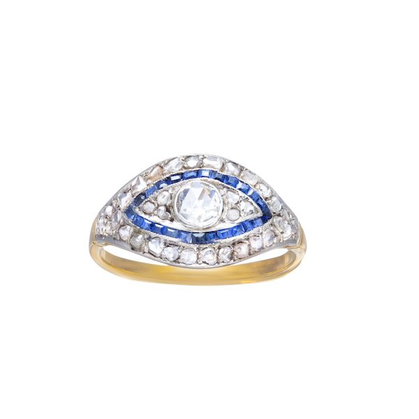 A Diamond Sapphire Evil Eye Gold Ring - image 1