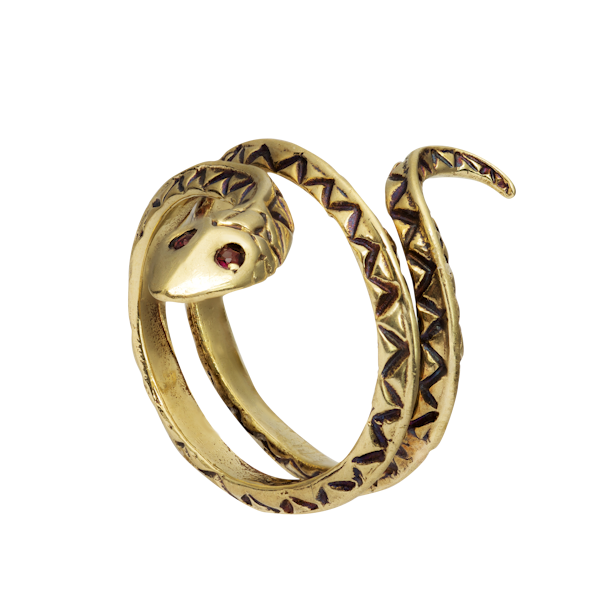 A Gold Ruby Snake Ring - image 1