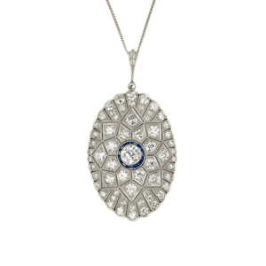 Art Deco Diamond, Sapphire and Platinum Pendant, Circa 1925