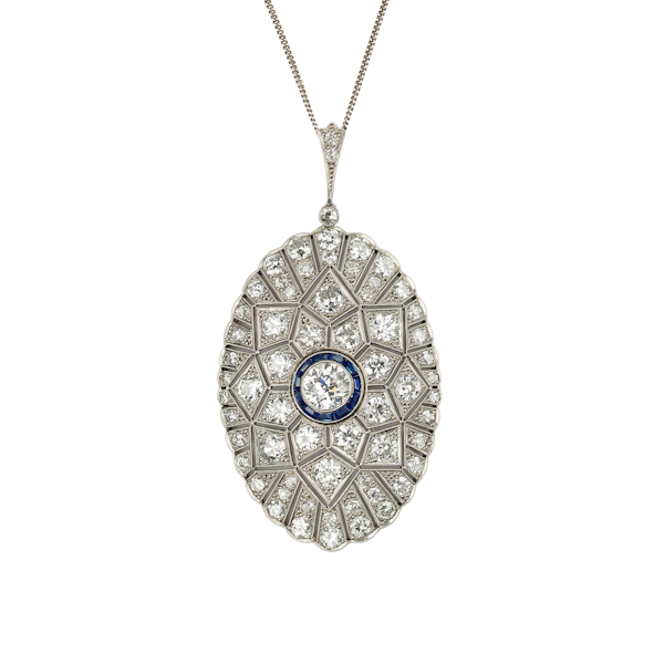 Art Deco Diamond, Sapphire and Platinum Pendant, Circa 1925 - image 1