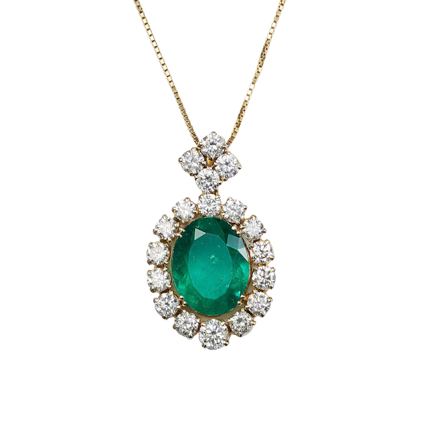 Colombian Emerald, Diamond And Gold Cluster Pendant, 6.76ct, Circa 1990. - image 1