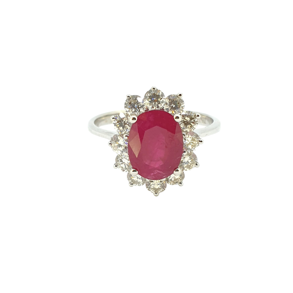 Oval Ruby and Diamond ring 18 carat white gold - image 1
