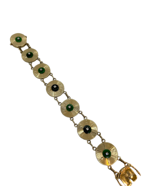 Vintage jade diamond 14ct gold disc bracelet at Deco Vintage
