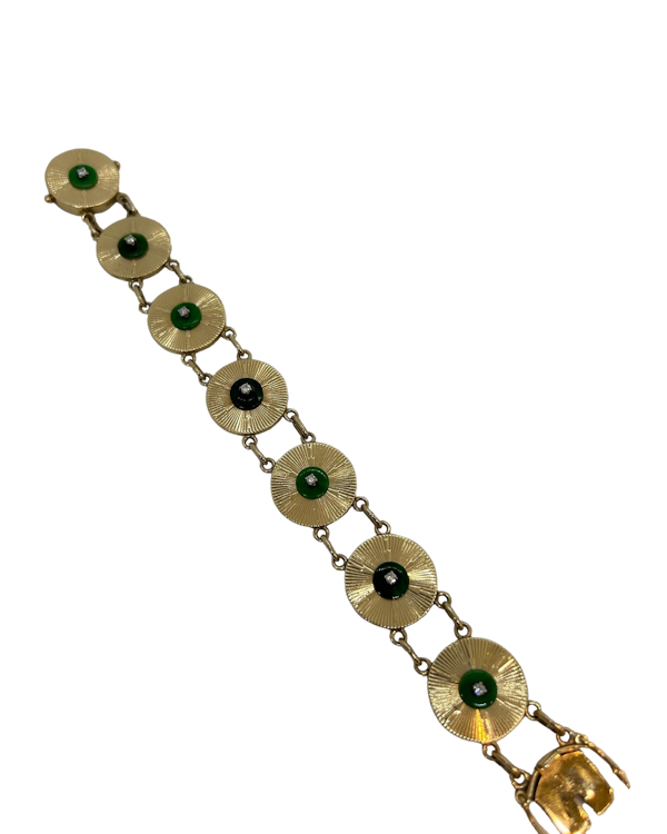 Vintage jade diamond 14ct gold disc bracelet at Deco Vintage - image 1