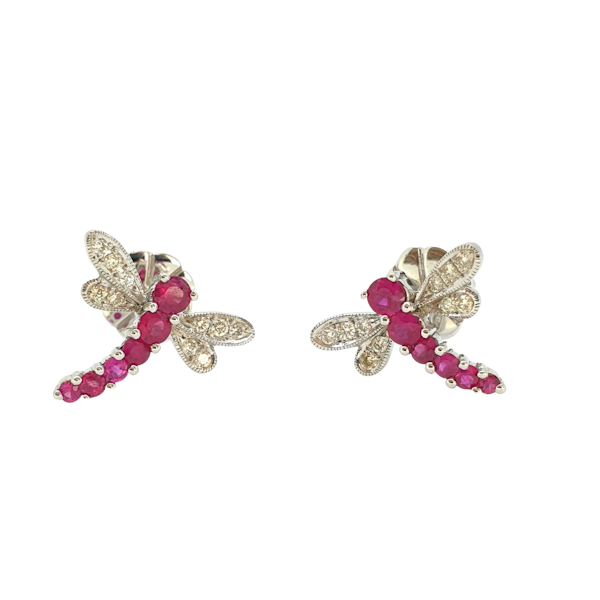 Dragon Fly Ruby and diamond earrings R0.74Cts D0.20Cts - image 1