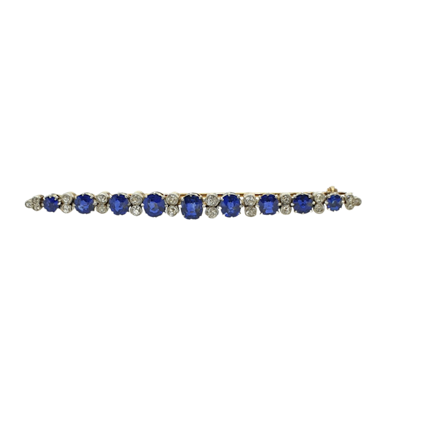 Sapphire and diamond bar brooch - image 1