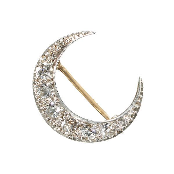 Antique Diamond and Silver Upon Gold Crescent Brooch, Circa 1880 - image 1