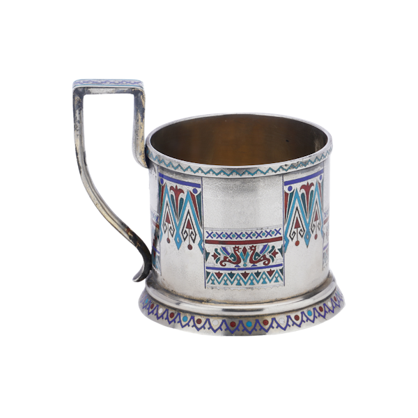 Antique Russian Sliver and Champlevé enamel tea glass holder St Petersburg, Sergei Kuyetkovsky - image 1