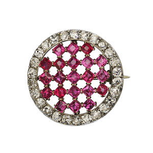 Antique Austrian Burma Ruby, Diamond And Silver-Upon-Gold Chequerboard Brooch, Circa 1890