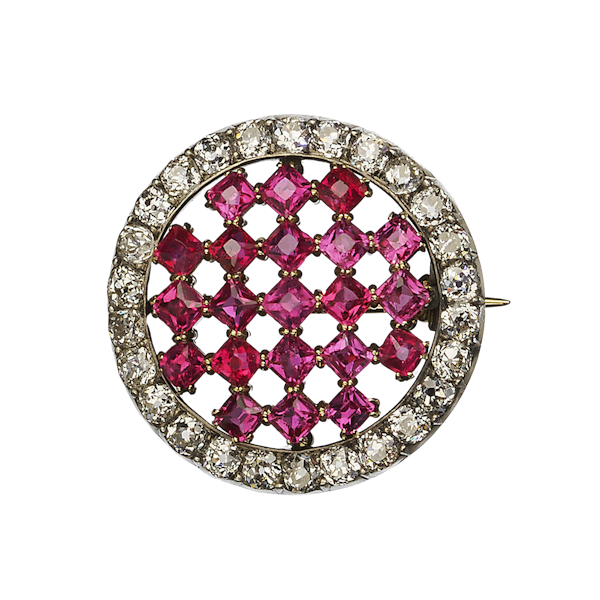 Antique Austrian Burma Ruby, Diamond And Silver-Upon-Gold Chequerboard Brooch, Circa 1890 - image 1