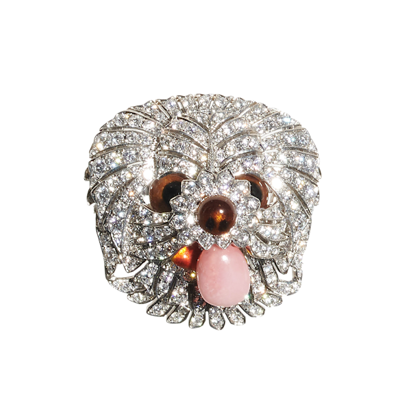 Diamond, Conch Pearl, Enamel and Platinum Dog Ring - image 1