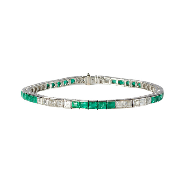 Emerald, Diamond and Platinum Line Bracelet, Circa 2000 - image 1