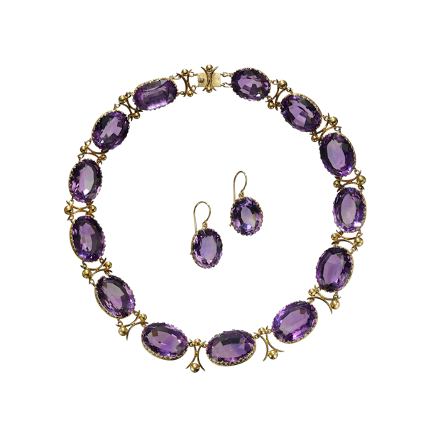 Antique Amethyst And Gold Riviére Necklace And Earrings Suite, Circa 1880 - image 1
