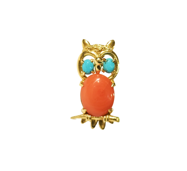 Gem set 18ct yellow gold owl brooch - image 1