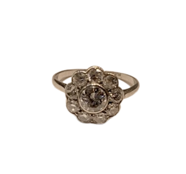 Daisy style Platinum and Diamond Engagement Ring - image 1