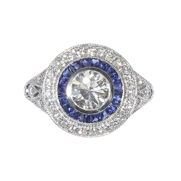 Sapphire, Diamond And Platinum Cluster Ring, 0.90ct - image 1