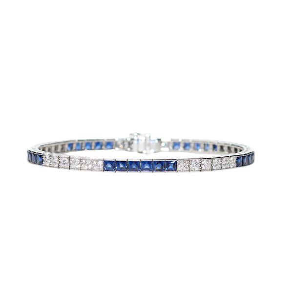 Sapphire, Diamond And Platinum Line Bracelet, 4.64ct - image 1