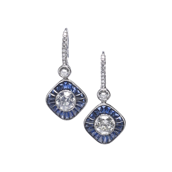 Sapphire, Diamond And Platinum Drop Earrings, 2.70ct - image 1