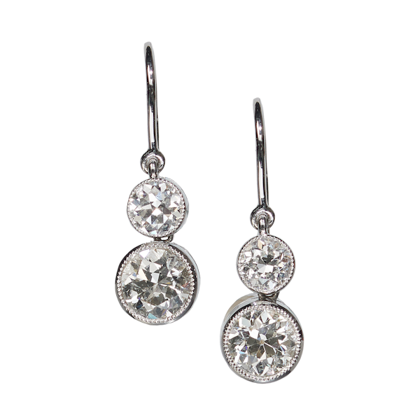Two Stone Diamond And Platinum Earrings, 3.47ct - image 1