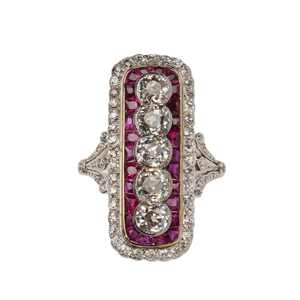 Art Deco Ruby Diamond Gold And Platinum Plaque Ring, Circa 1920 - image 1