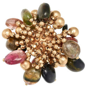 A MULTICOLOURED TOURMALINE TASSEL DRESS RING