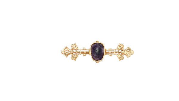 An Egyptian Revival Amethyst scarab bar brooch - image 1