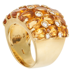 A Vintage Citrine & Diamond Bombe Ring