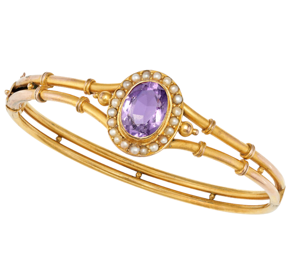 An antique Victorian Amethyst & Pearl bangle - image 1