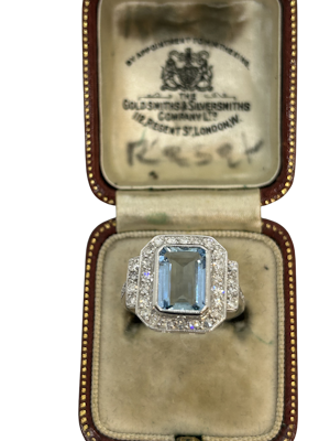 Aquamarine diamond ring at Deco&Vintage Ltd