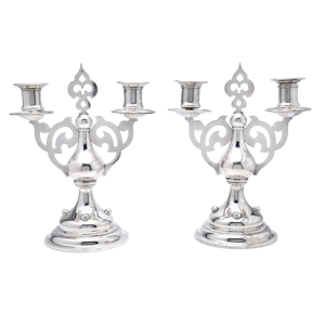 Russian silver pair of candelabras, St.Petersburg 1864 by Egnatiy Sazikov