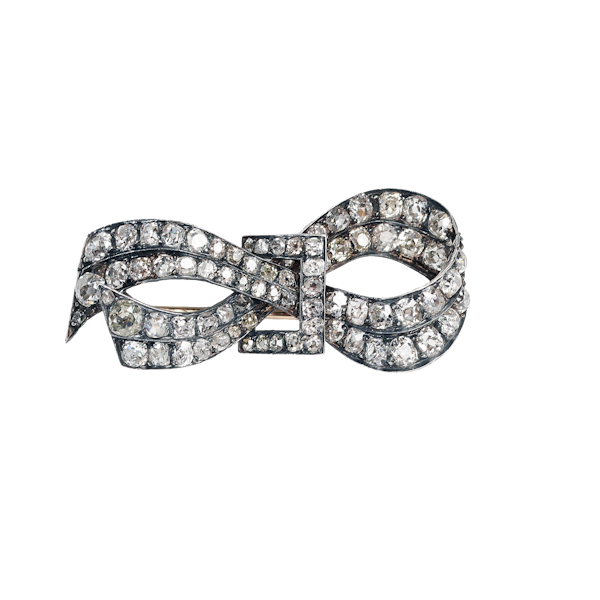 French Antique Diamond And Silver Upon Gold Bow Brooch, Circa 1880 - image 1