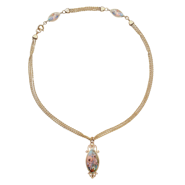 Antique Enamel Navette And Gold Chain Station Necklace, Circa 1900 - image 1