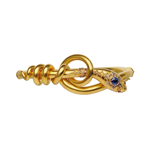 Victorian Sapphire, Diamond, Ruby And Gold Snake Bangle, Circa 1860 - image 1