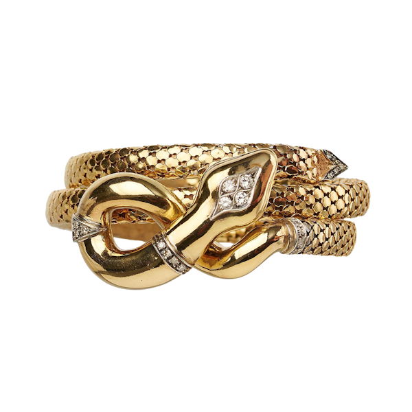 Vintage Italian Diamond And Gold Snake Bracelet, Circa 1960 - image 1
