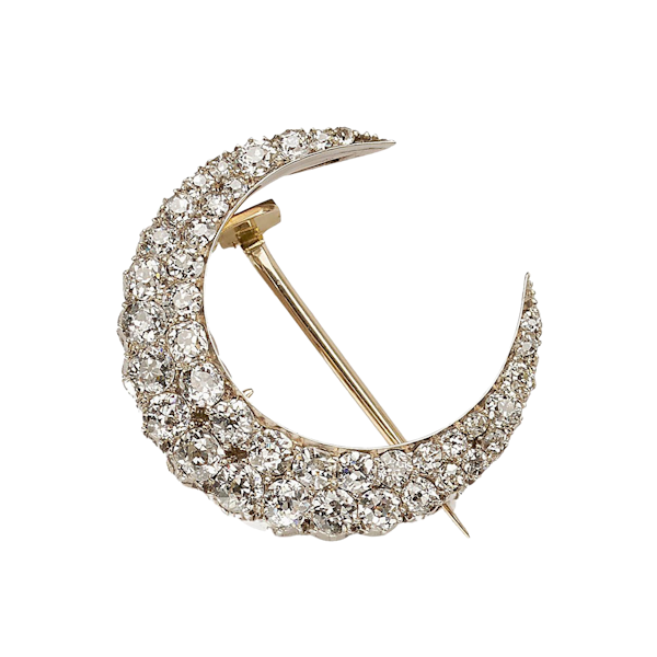 Antique Diamond And Silver Upon Gold Crescent Brooch, 4.00ct, Circa 1880 - image 1