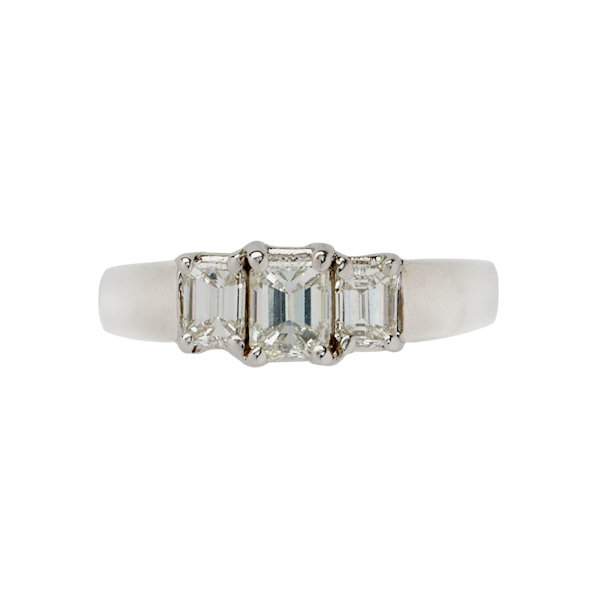 Three Stone Emerald-Cut Diamond And White Gold Ring, 1.47ct - image 1