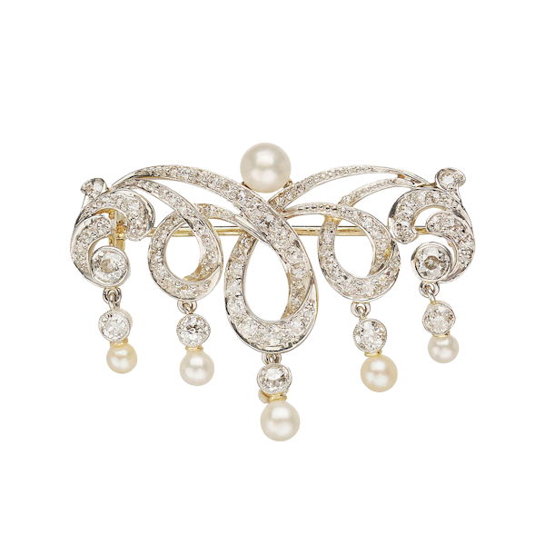 T. B. Starr Belle Époque Pearl, Platinum And Gold Brooch, Circa 1905 - image 1