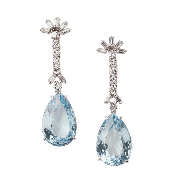 Vintage Aquamarine, Diamond And White Gold Drop Earrings, Circa 1960 - image 1