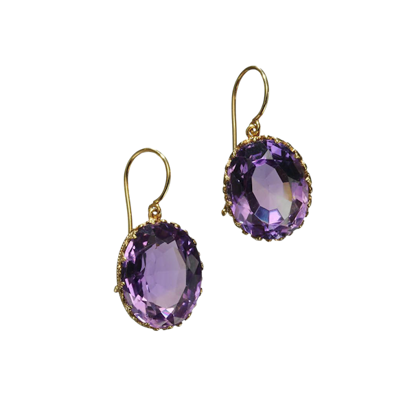 Antique Amethyst And Gold Drop Earrings, 33.88 Carats, Circa 1880 - image 1