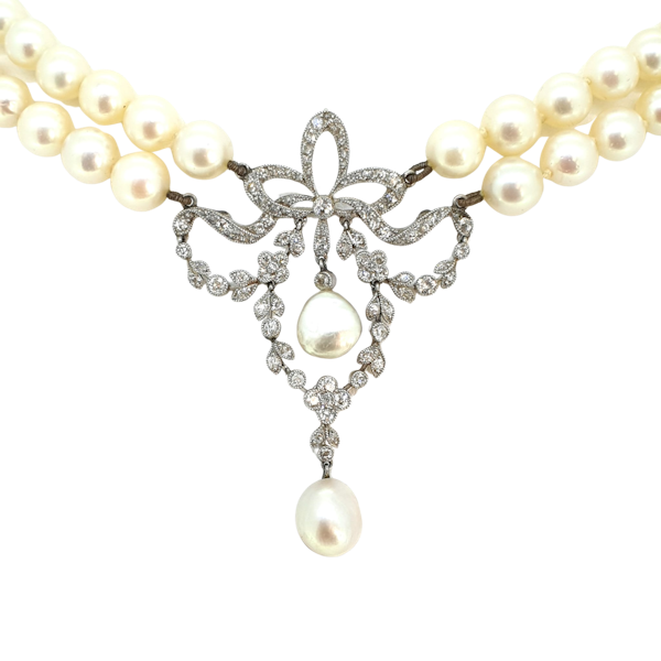 Belle Époque natural pearl and diamond necklace - image 1