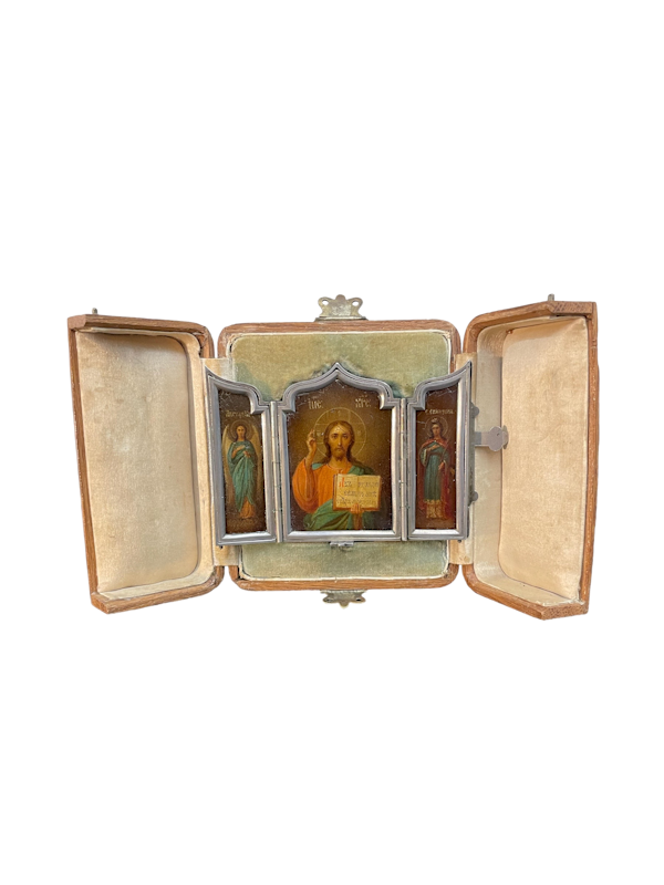 Russian 19th Century Sliver Travelling Tryptic Icon of Saint Catherine, St Petersburg c.1890 - image 1