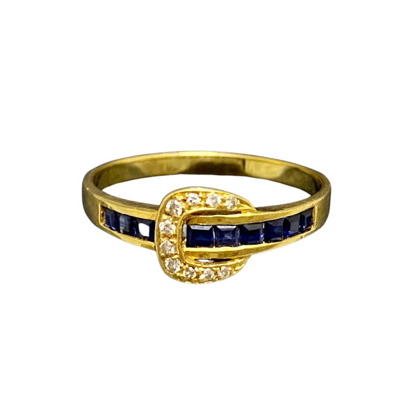 Sapphire Diamond Buckle Ring in 18ct Gold date circa 1960, Lilly's Attic since 2001 - image 1