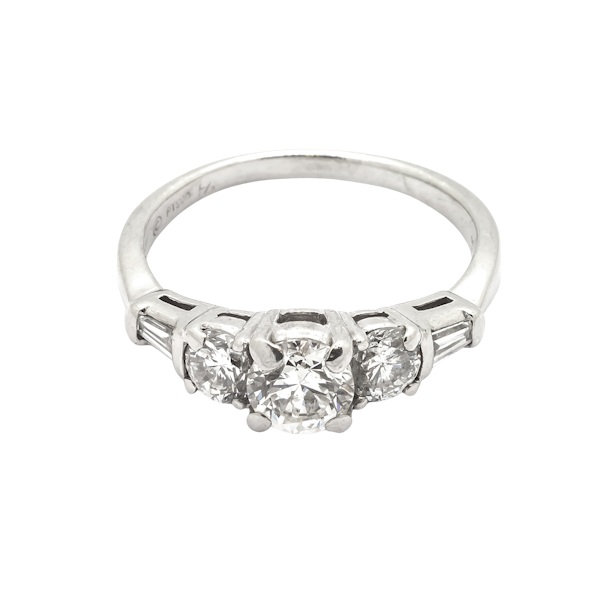 Vintage Three Stone Diamond and Platinum Ring, Circa 1970 - image 1