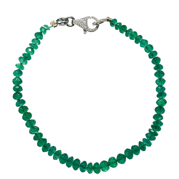 Modern Faceted Emerald Bead Bracelet With Platinum And Diamond Clasp - image 1