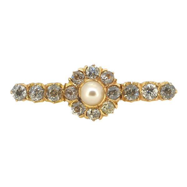 French Natural Pearl and Diamond Pin Brooch - image 1