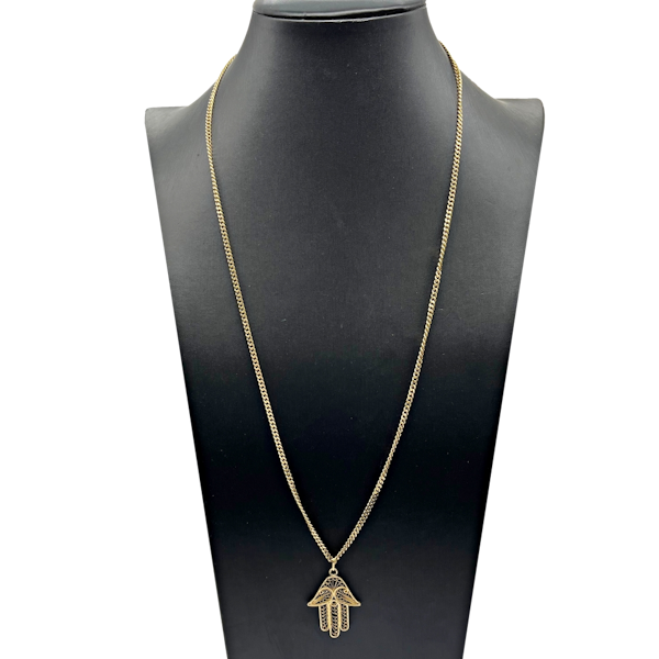 18K Yellow Gold chain necklace with Fatima's hand pendant - image 1