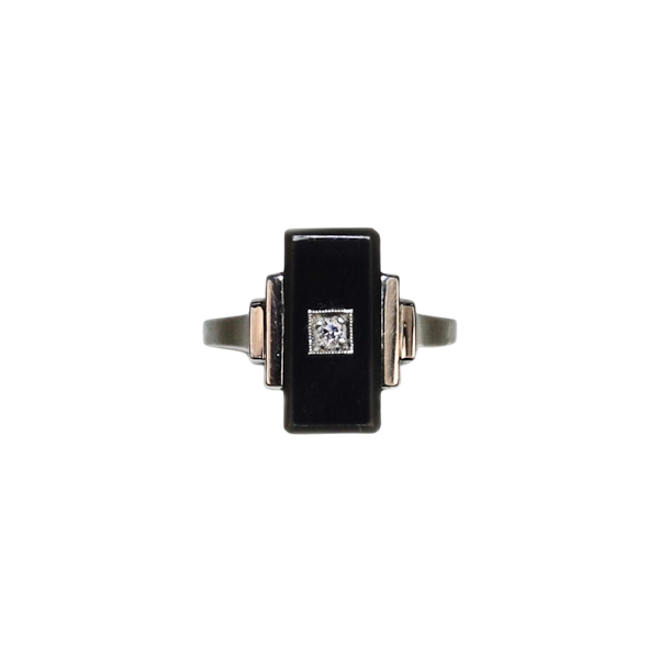 A Deco Onyx Diamond Ring - image 1