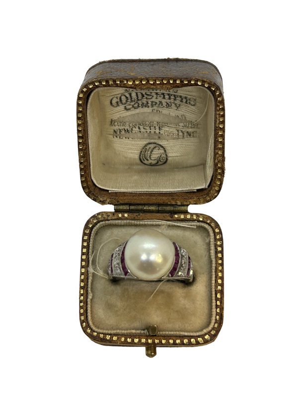 Edwardian pearl diamond ruby platinum ring at Deco&Vintage Ltd - image 1