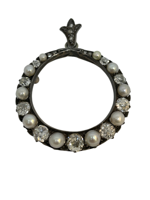 Victorian French diamond natural pearl pendant
